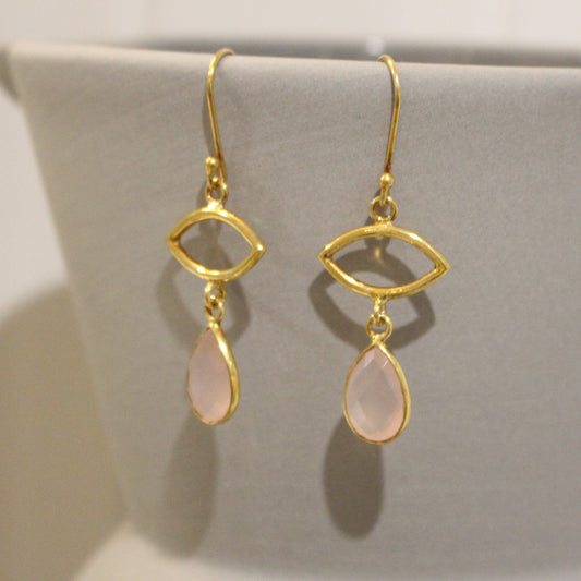 Gold filled pink chalcedony drop earrings