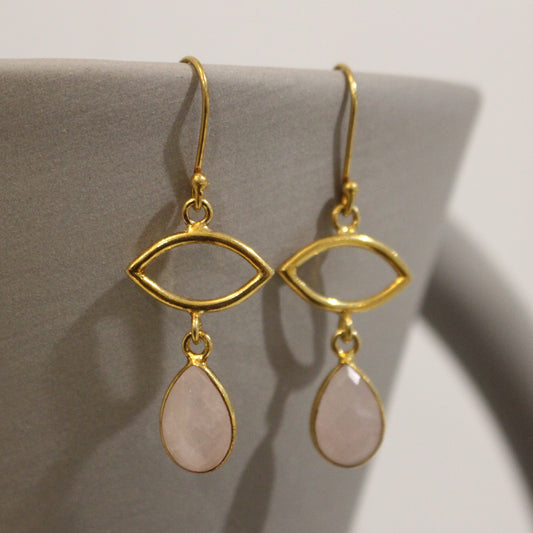 Gold filled rose quartz drop earrings