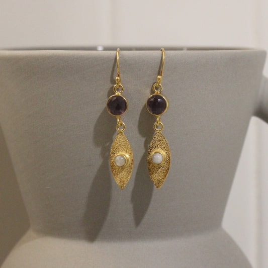 Gold filled amethyst and moonstone drop earrings