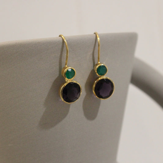 Gold filled amethyst and green onyx drop earring