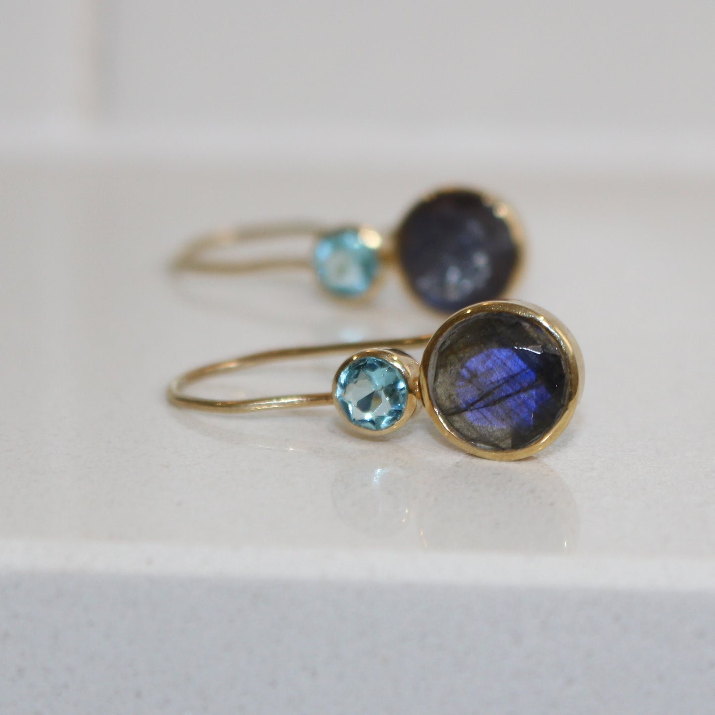 Gold filled Labradorite and blue topaz earrings silver