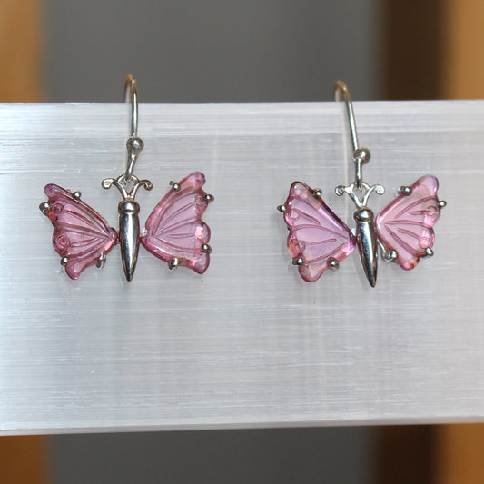 Pink Tourmaline sterling silver butterfly earrings