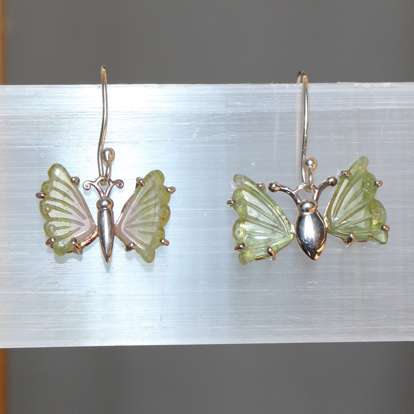 Green Tourmaline sterling silver butterfly earrings
