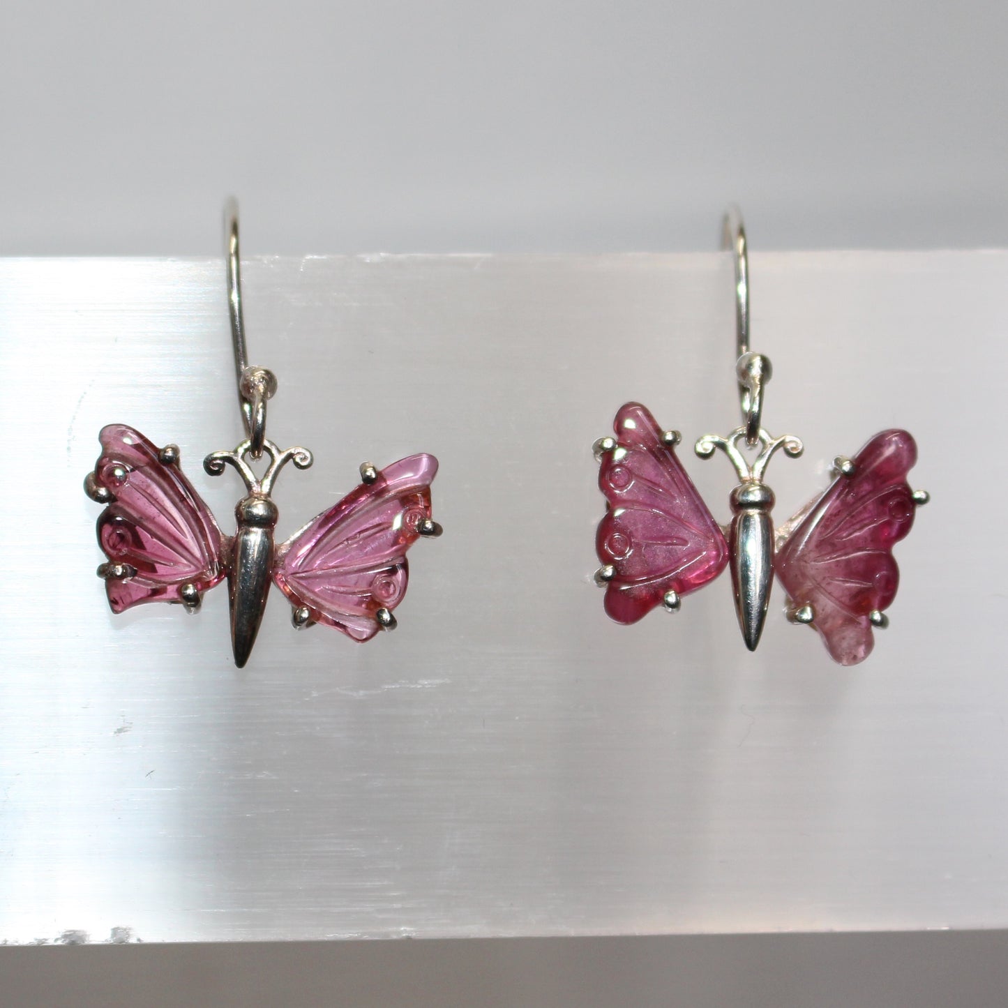 Pink Tourmaline sterling silver butterfly earrings
