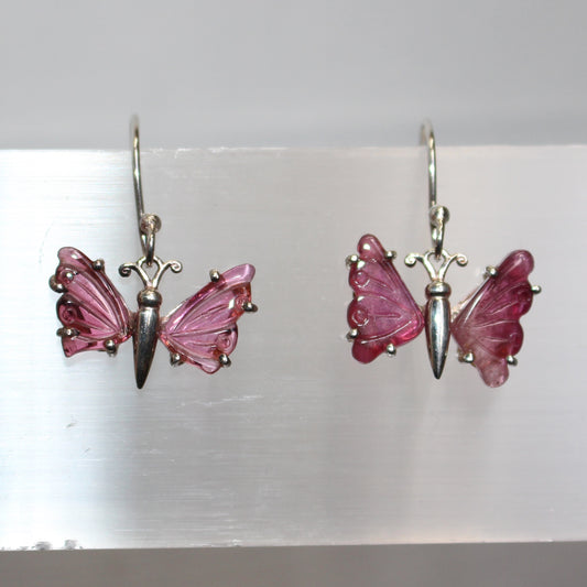 Pink Tourmaline sterling silver butterfly earrings