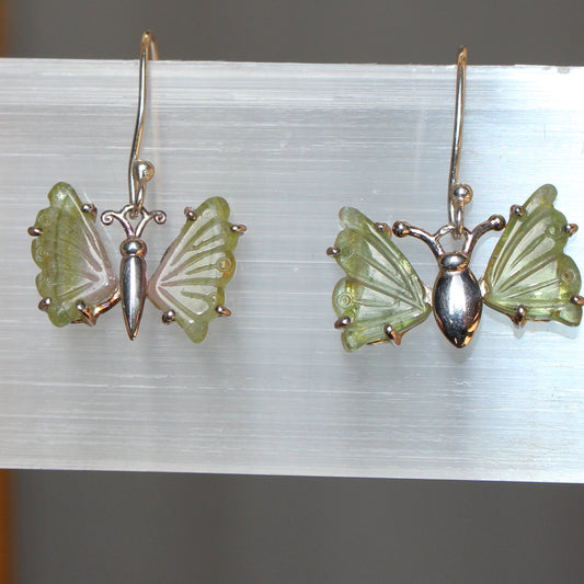 Green Tourmaline sterling silver butterfly earrings