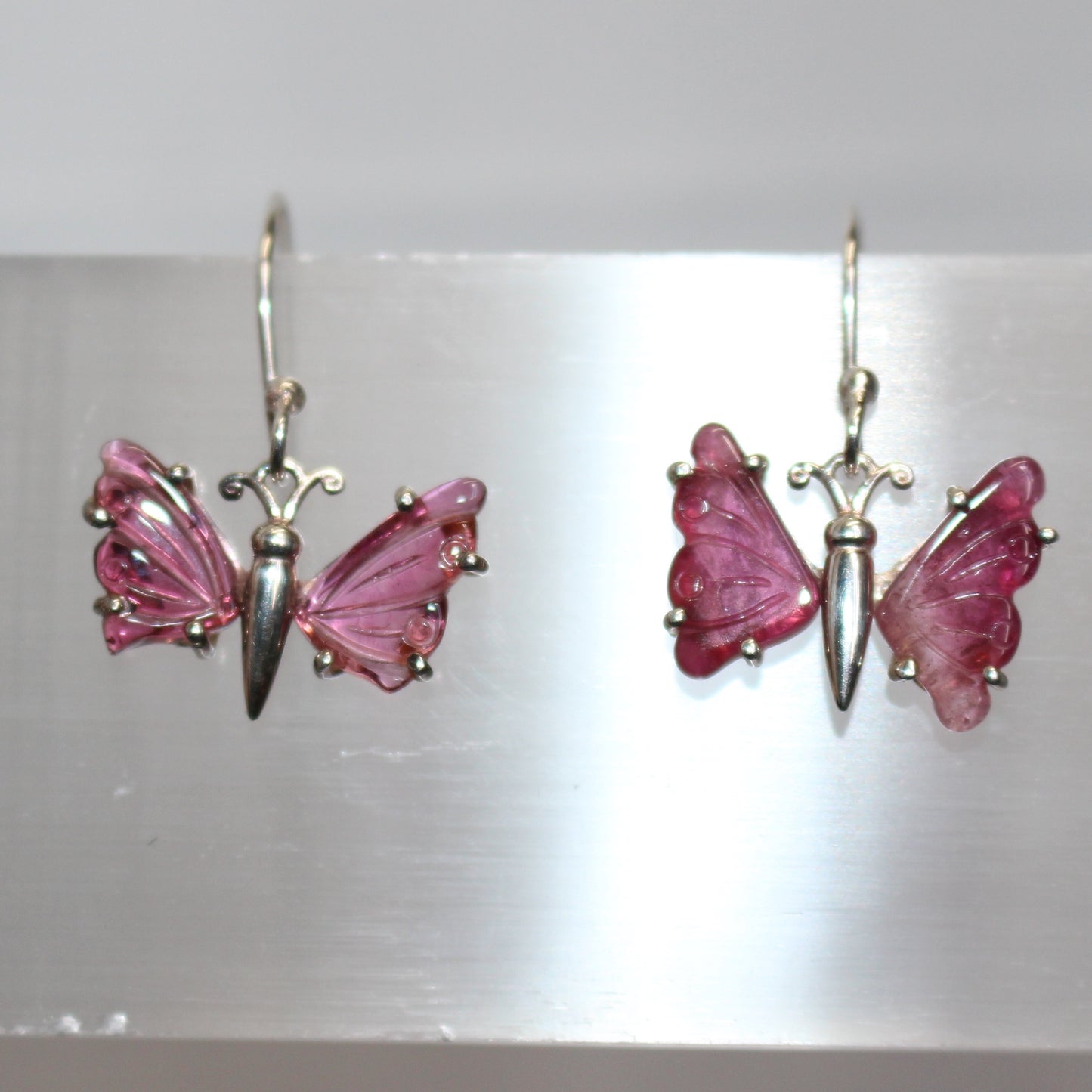 Pink Tourmaline sterling silver butterfly earrings