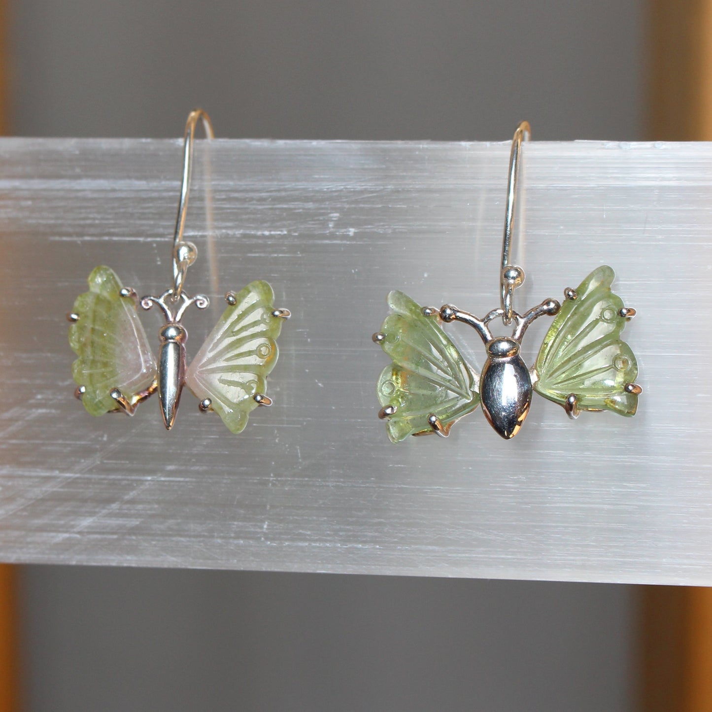 Green Tourmaline sterling silver butterfly earrings