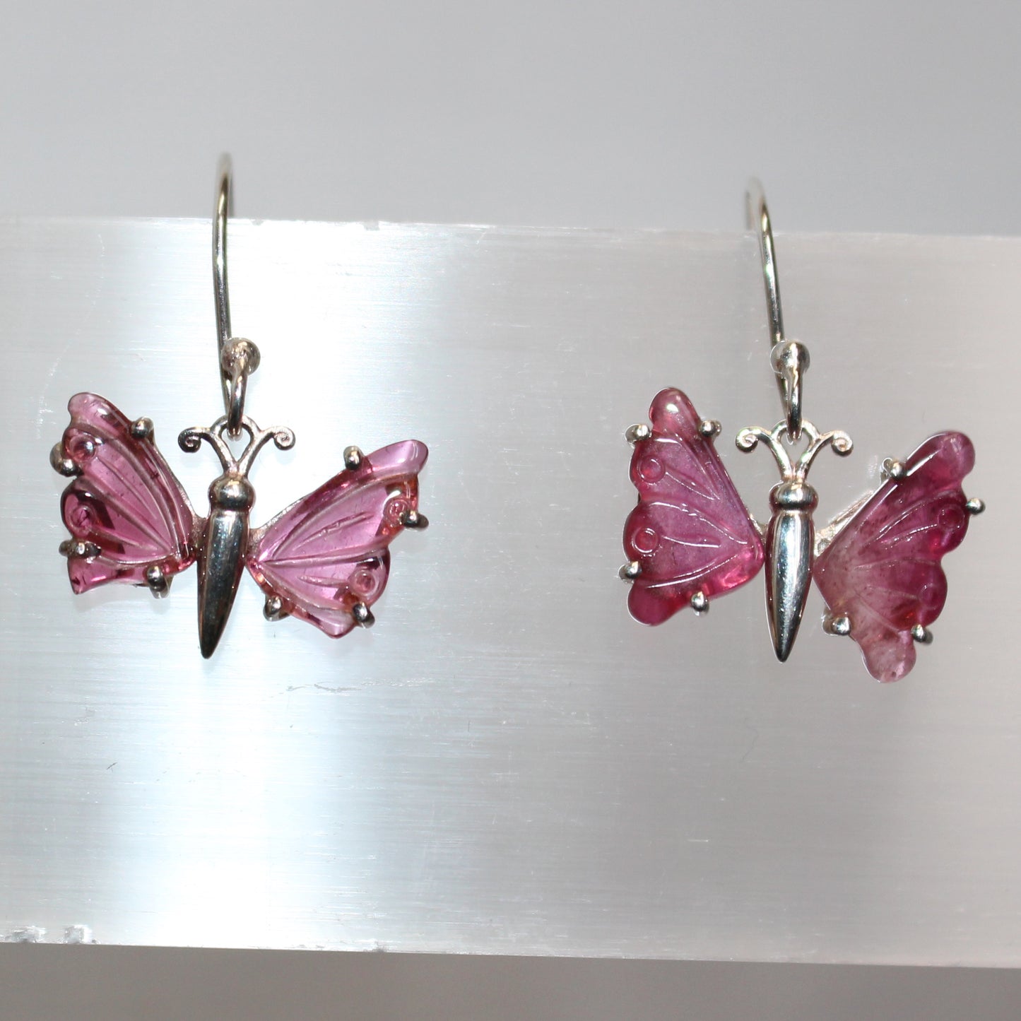 Pink Tourmaline sterling silver butterfly earrings
