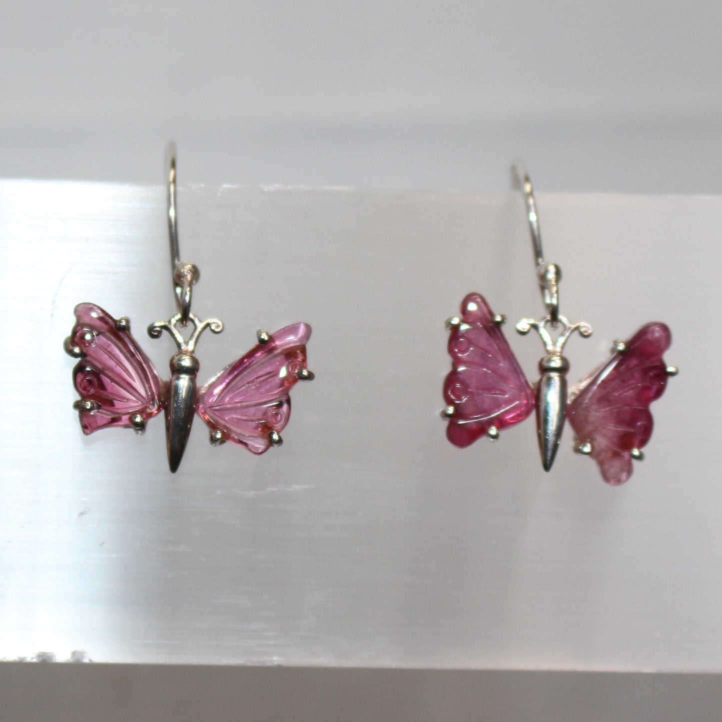 Pink Tourmaline sterling silver butterfly earrings