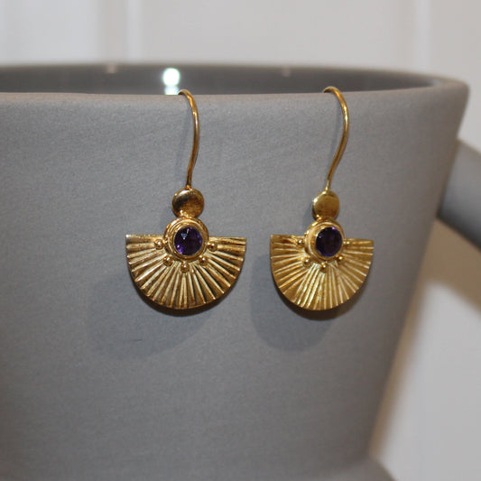 Gold amethyst fan earrings