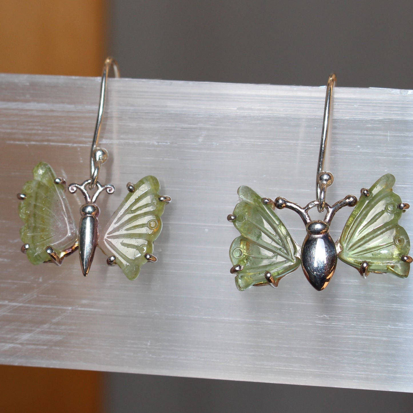 Green Tourmaline sterling silver butterfly earrings