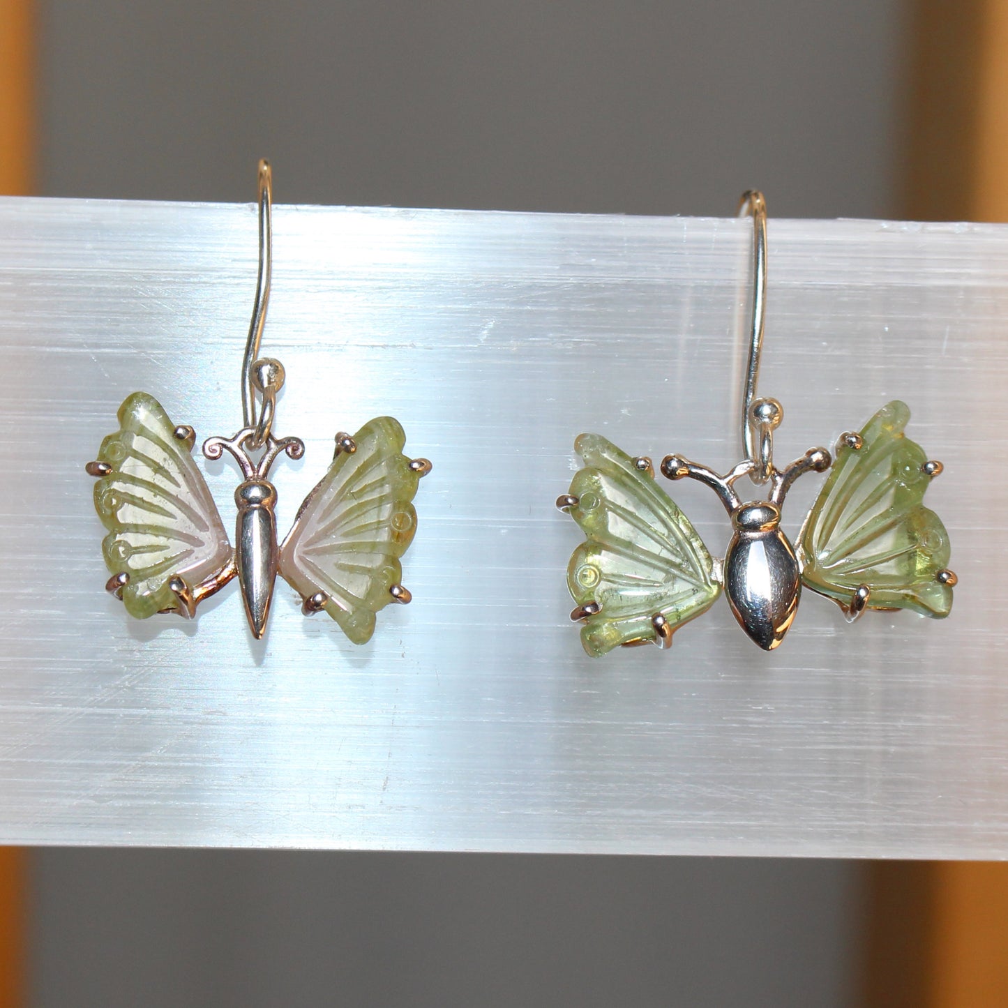 Green Tourmaline sterling silver butterfly earrings