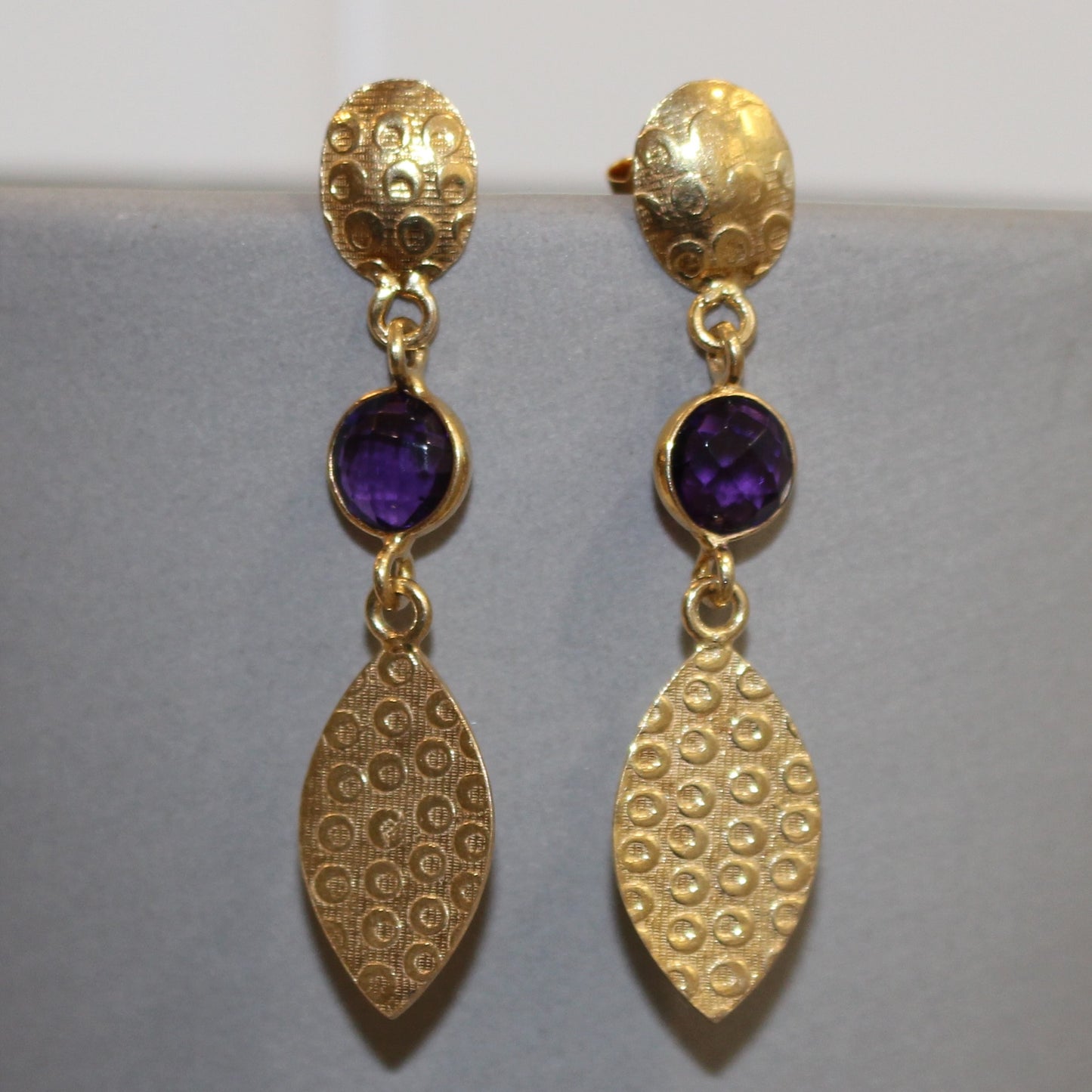 Gold filled amethyst faceted stud drop earrings