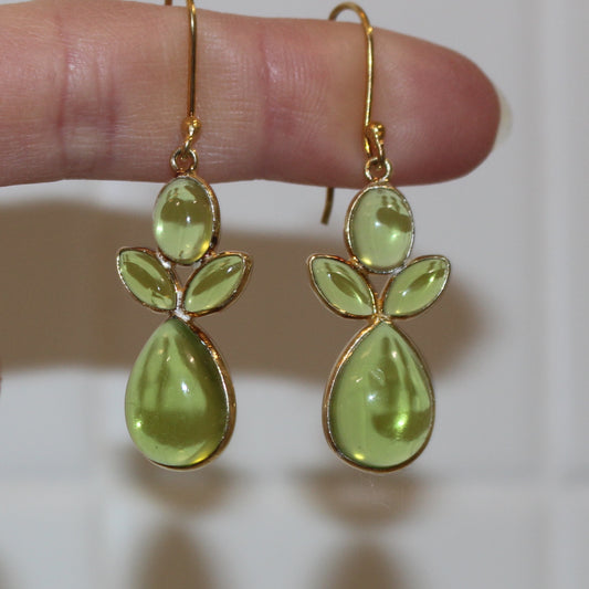 Gold filled green crystal drop earrings