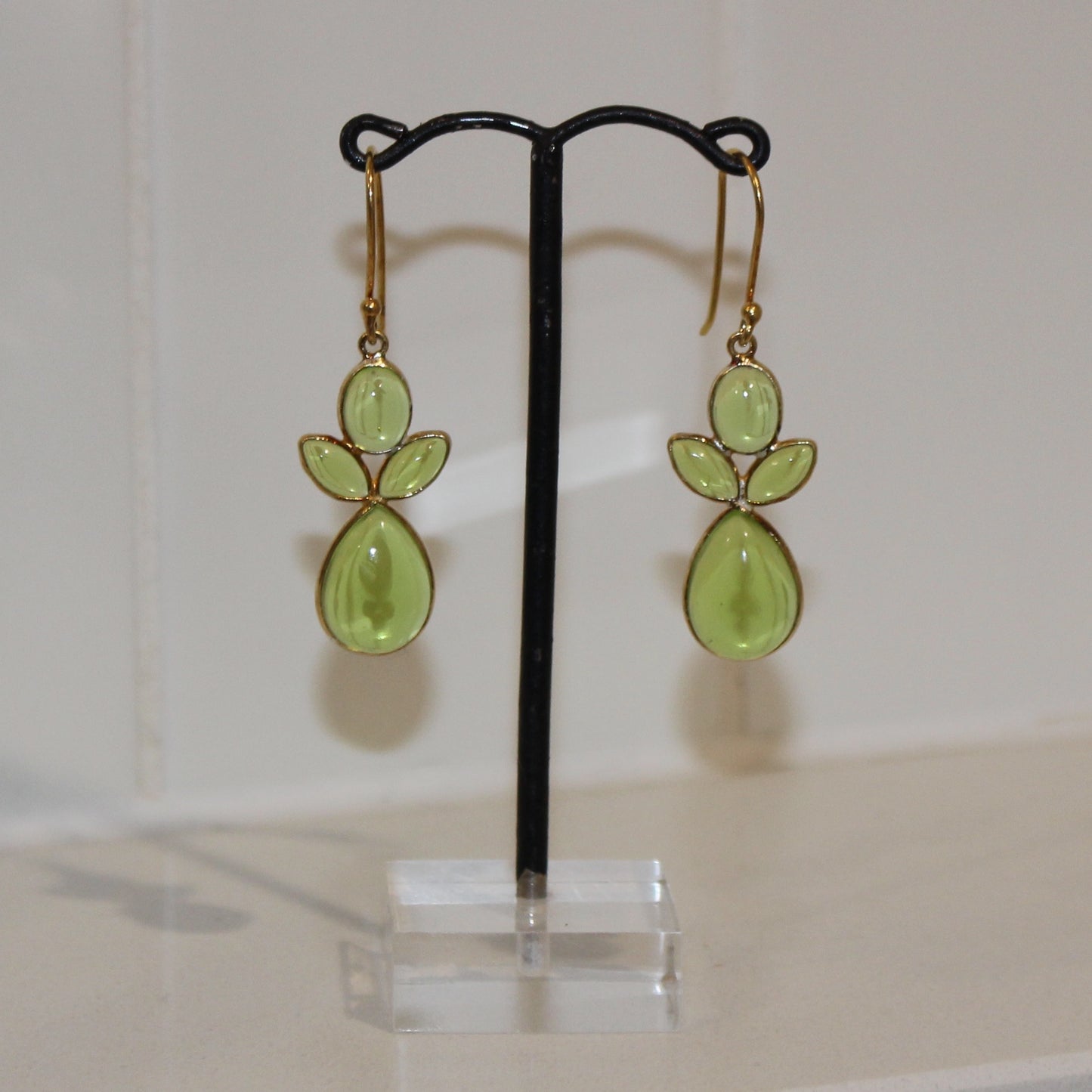 Gold filled green crystal drop earrings