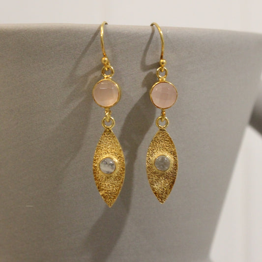 Gold filled pink chalcedony and moonstone drop earrings