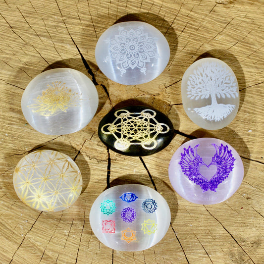 Hand Painted Selenite Palm Stones